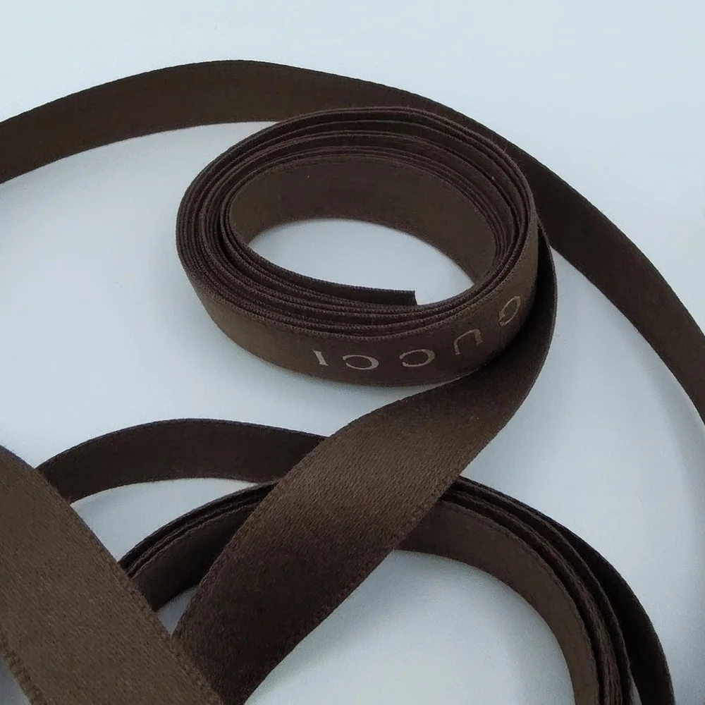 GUCCI Brown Logo Ribbon 2 Yards Authentic Designer Packaging Satin O.5" Rare - Picture 2 of 3